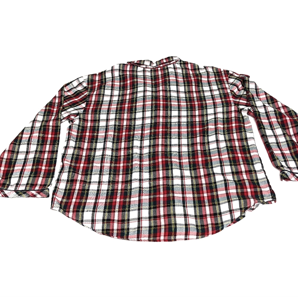 Victoria Secrets 2 piece Pajama plaid red white black yellow front tie on pants - Picture 4 of 12